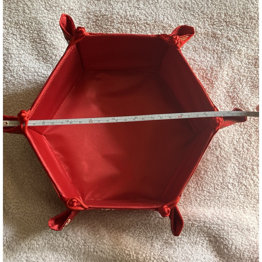 Red Chinese/Japanese Fabric Collapsible Dessert Snack Fruit Bowl - Picture 5 of 6